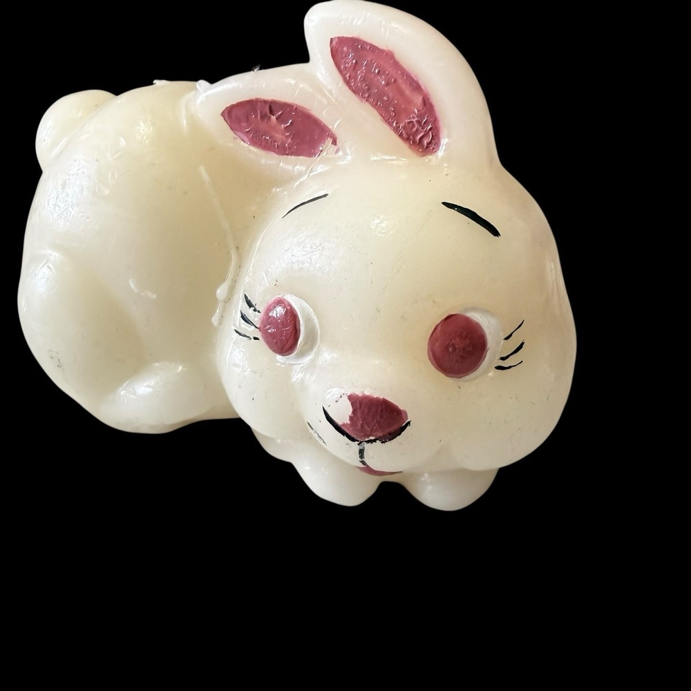 Vtg Unbranded Scuplted‎ Easter Bunny Rabbit Shaped Candle Unscented White & Pink